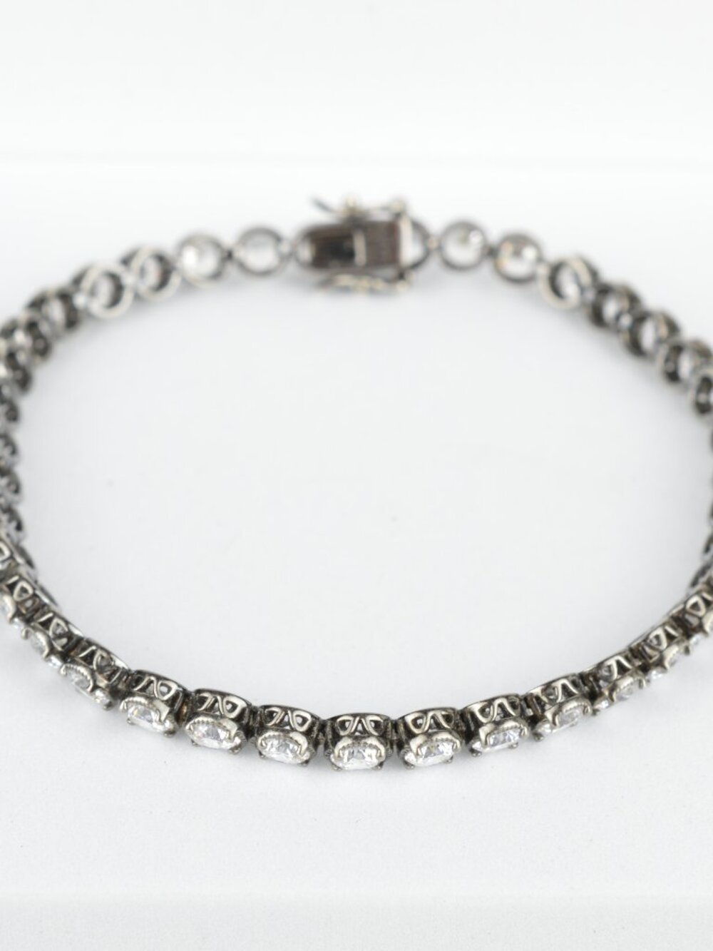 Vintage 925 Sterling Silver CZ Tennis Bracelet 7.5" Oxidized Dark Gothic 14.4g